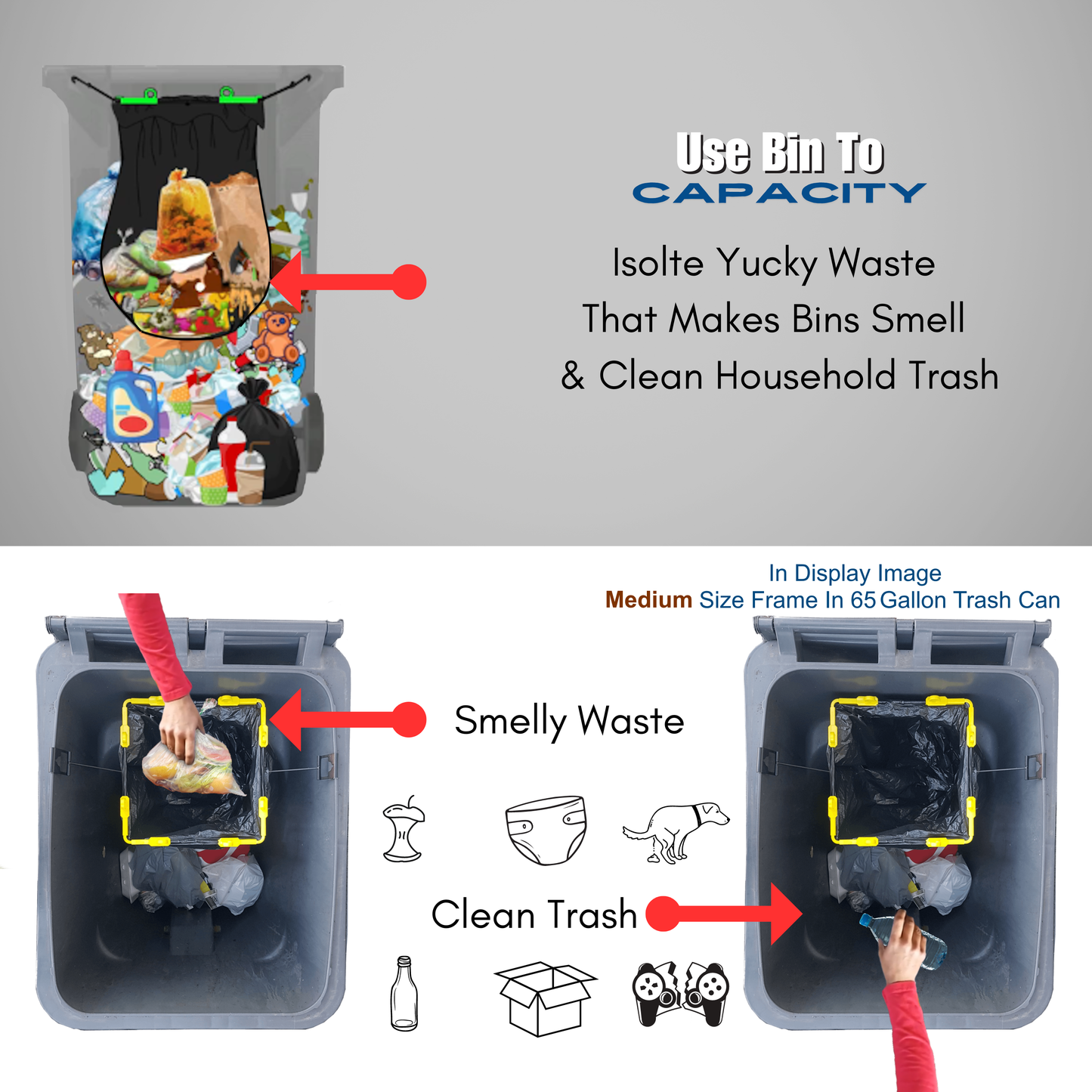 BagEZ Eco-Friendly Garbage Can Deodorizer & Maggot Killer | Dual-Container Trash Can Odor Eliminator | Touchless Cleaning Kit for 26-35 Gallon Cans | Prevents Pests & Keeps Bins Fresh