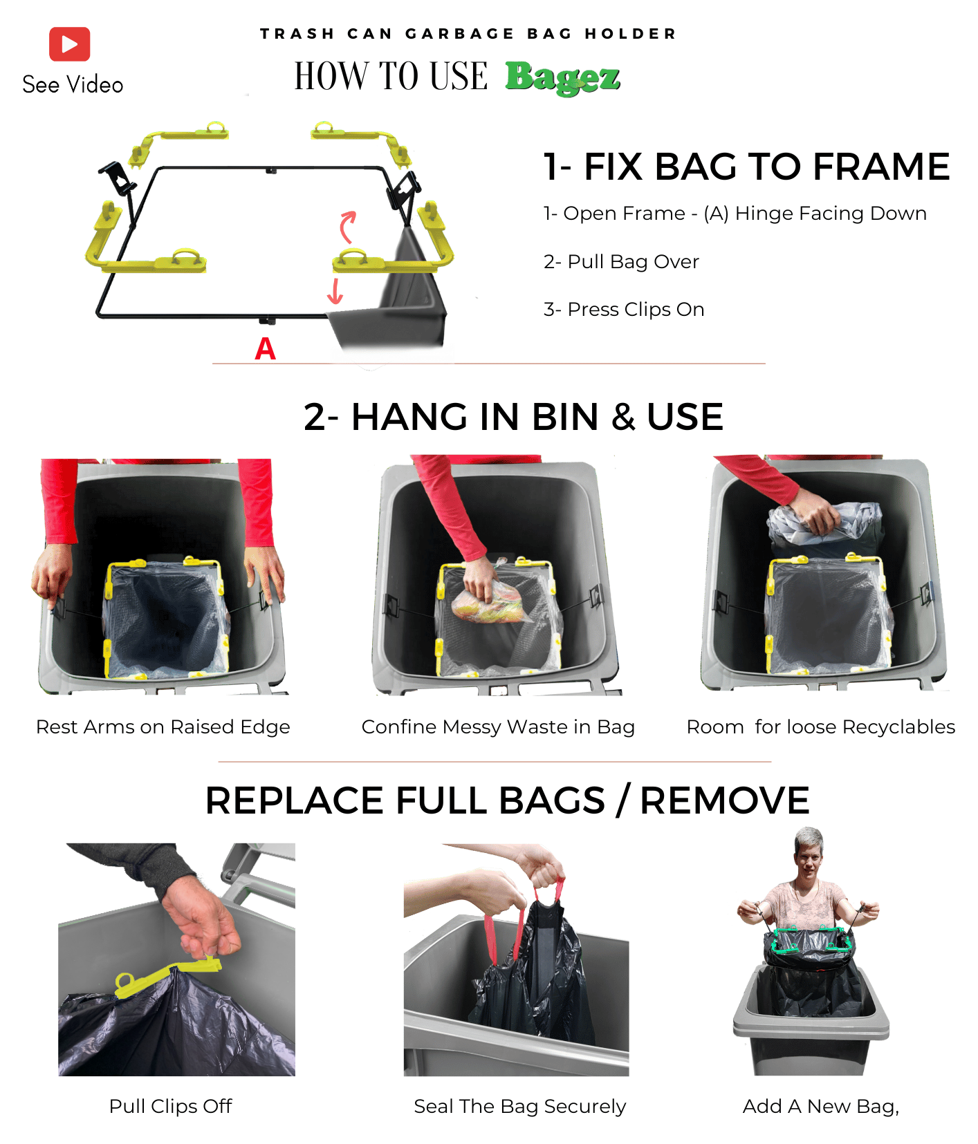 BagEZ Garbage Can Deodorizer & Maggot Killer | Dual-Container Odor Control System | Eco-Friendly Trash Can Cleaning Kit | Prevents Pests & Keeps Bins Fresh | Fits 32-95 Gallon Cans