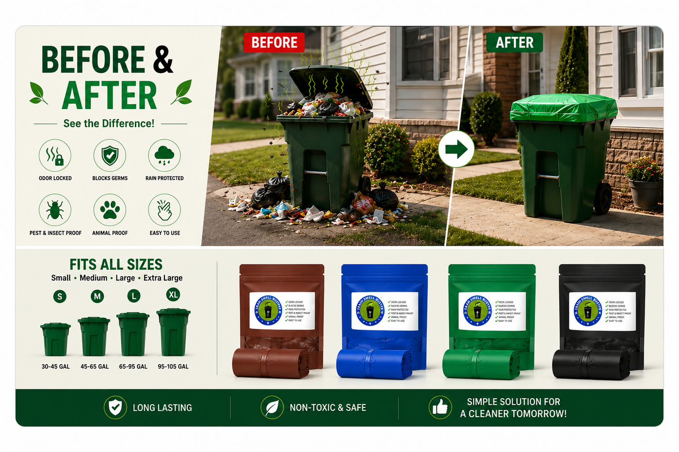Trash Smell Buster Trash Can Odor Insects Protective Cover