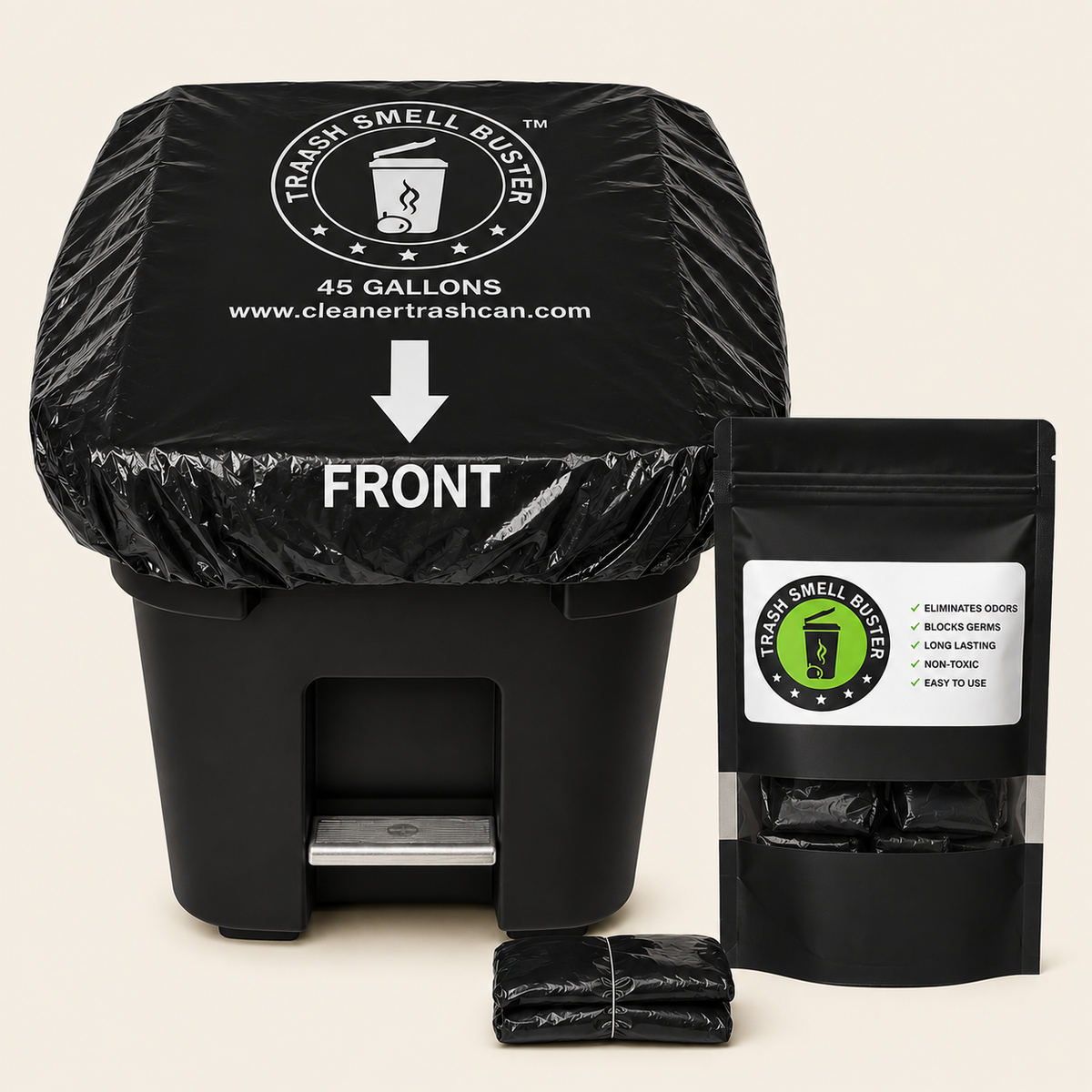Trash Smell Buster Plastic Cover Keeps Odor inside Garbage Can and insects, flies and small animals away! (One Cover per bag)