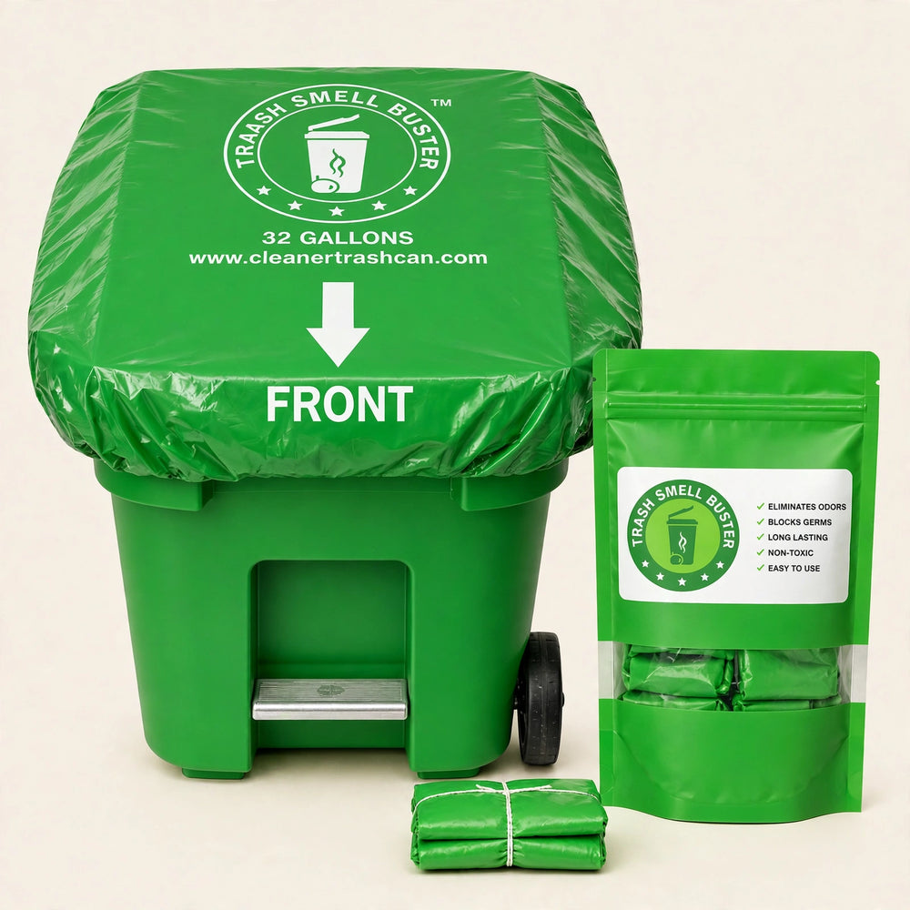 Trash Smell Buster Plastic Cover – Elastic Band | Fits 32, 45, 64 & 95 Gallon Trash Cans